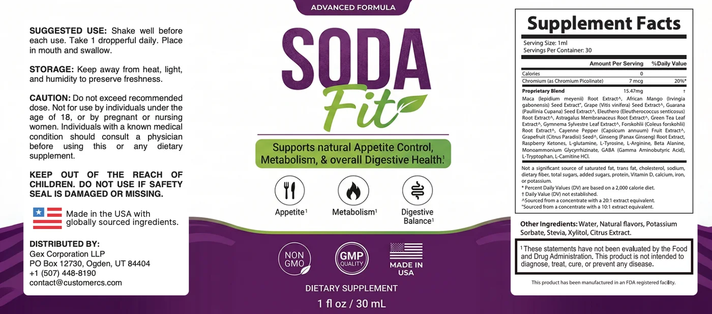 SodaFit Supplement Facts label showing chromium and the 15.47 mg proprietary blend