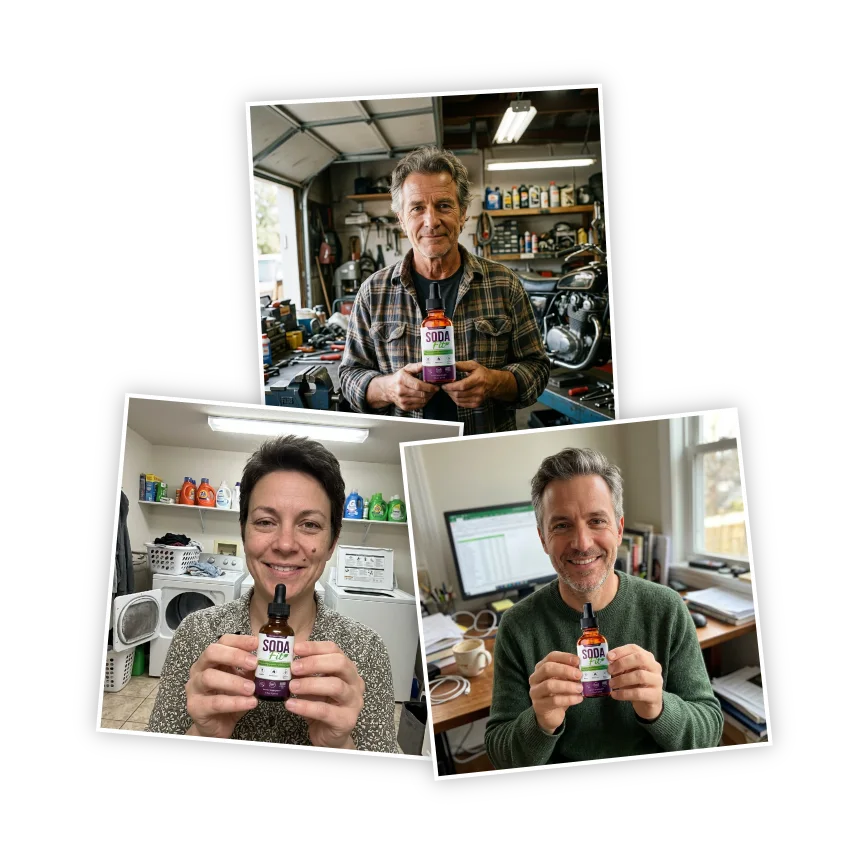 SodaFit customers holding their liquid-drop bottles at home